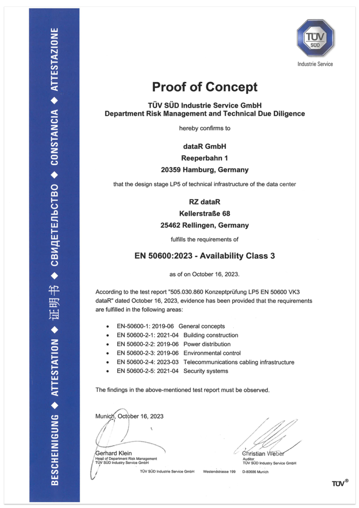 Proof of concept_EN50600 2023 Availability Class 3_dataR